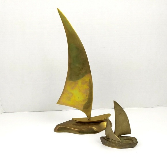 Other - Pair of Vintage Solid Brass Sailboats Sculpture